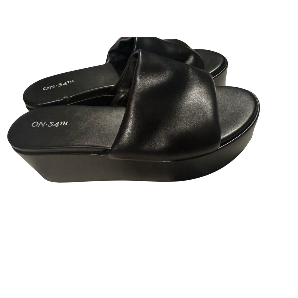 Y2K On 34th Bliss Black Platform Slide Sandals Womens 9.5M Wedge Open Toe